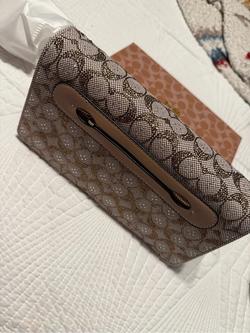 Coach Signature Canvas Shoulder Bag in mushroom with Gold Hardware Tabby 26